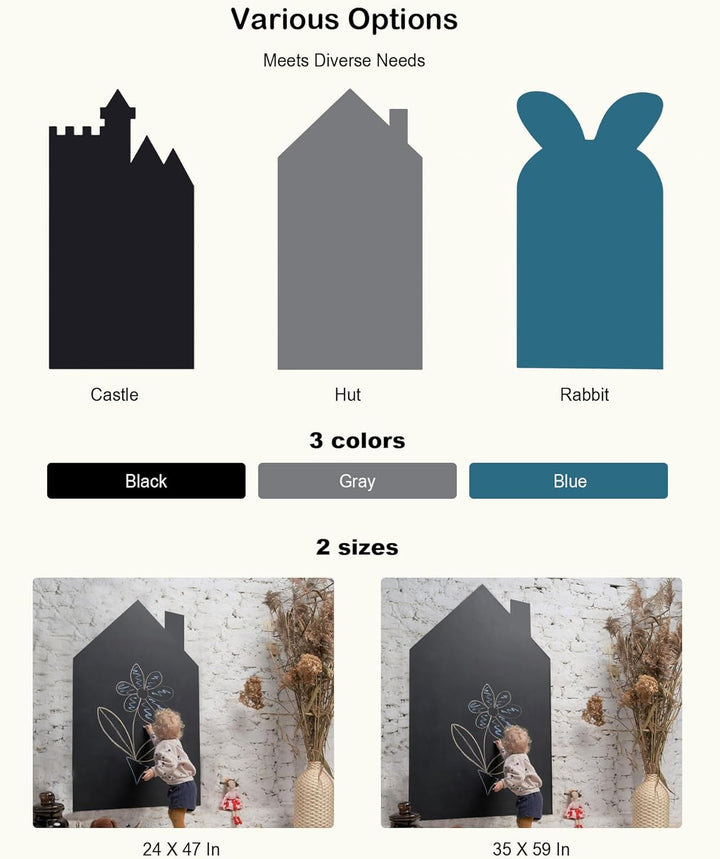 Magnetic Wall Decal for Kids, Magnetic Chalkboard Contact Paper for Wall, Playroom Essentials, Includes Dustless Chalks, Chalk Holder, Wipe Cloth, Stickers (Grey Castle, 22.8" X 46.5")