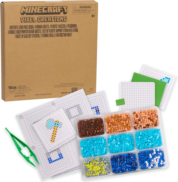 Minecraft Pixel Creations Bead Kit 2500 Beads with Pegboards & Templates Build Characters & Tools From, Encourages Hands-On Stem-Based Play Craft Set for Kids Ages 6+