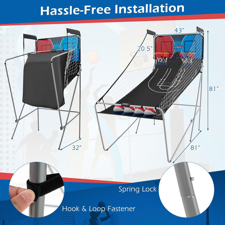 Arcade Basketball Game Indoor Foldable with 8 Game Modes, Arcade Sound, 4 Balls and Inflation Pump, Electronic Basketball Games for All Ages Home