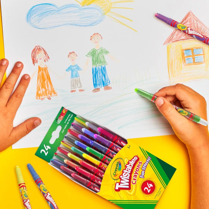 Twistables Crayons for Kids (24Ct) Essential School Supplies for Girls & Boys, Toddler Coloring, Less Mess, Back to School Gifts for Kids