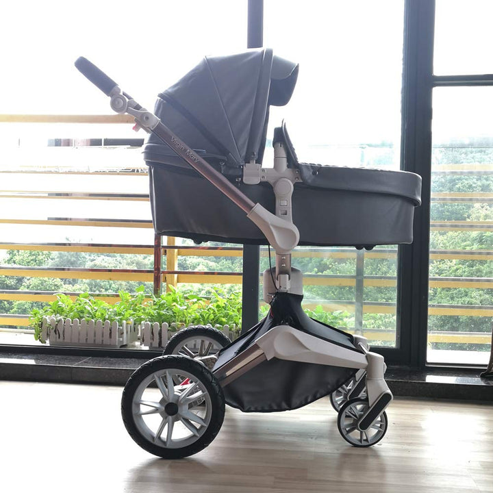 360 Degree Rotation Baby Stroller/Carriage, PU Leather Pushchair Pram, 2022 (F023 Coal Gray)