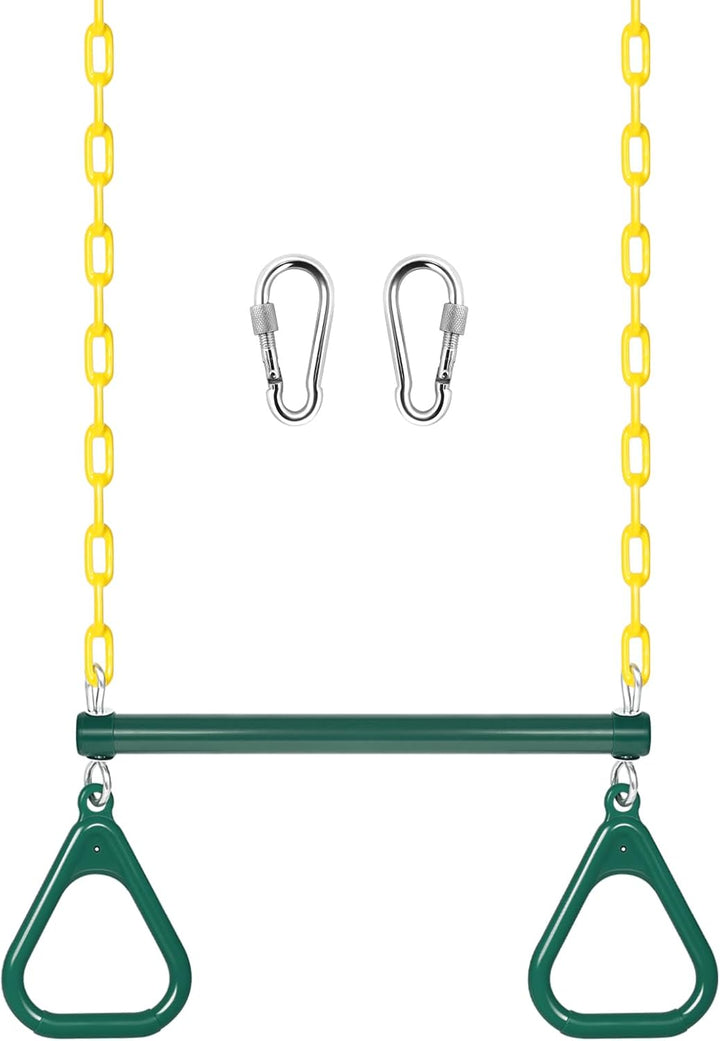 Gym Rings Trapeze Swing Bar 17", Heavy Duty 47" Chain Swing Set Accessories with Locking Carabiners, Monkey Bars for Backyard, Playground, Playroom