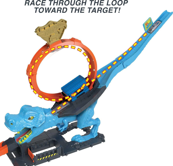 City Track Set with 1 Toy Car, Race through a Giant Loop to Defeat a Big Dinosaur, T-Rex Loop Stunt and Race Playset​​​ (Amazon Exclusive)