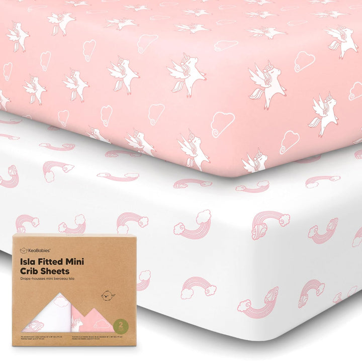 Pack and Play Sheets Fitted - 2-Pack Mini Crib Sheets for Pack N Play Mattress 38X26, Soft & Cozy, Neutral Toddler Playard Bedding, Snug Fitted Mini Baby Crib Mattress Cover Boy, Girl (Butterflies)