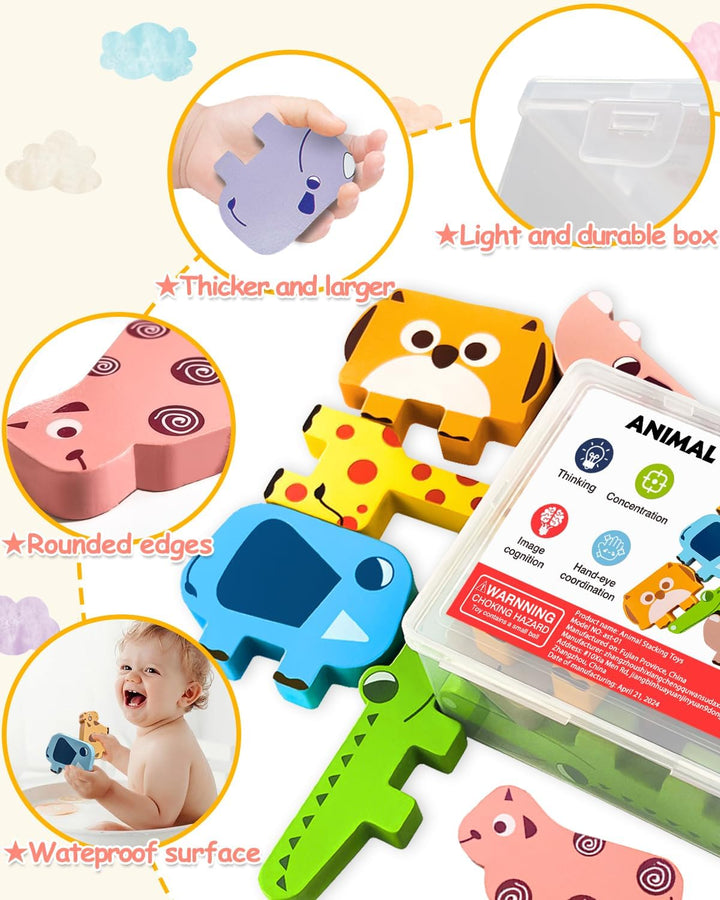 Montessori Toys for 1 2 3 4 Year Old Boys Girls, Toddler Toys Age 2-4, 1 2 3 4 Year Old Girl Boy Birthday Gifts, 10 Pack Wooden Animal Blocks Sorting & Stacking Education Toddler Puzzles Toy