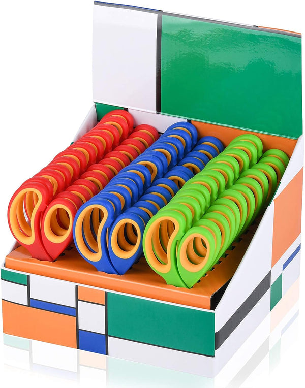 Kids Scissors 5"（School Teacher Bulk Classroom Pack, 5 Inch）- Soft Touch Pointed School Student Scissors, Blunt, Assorted Colors (36)