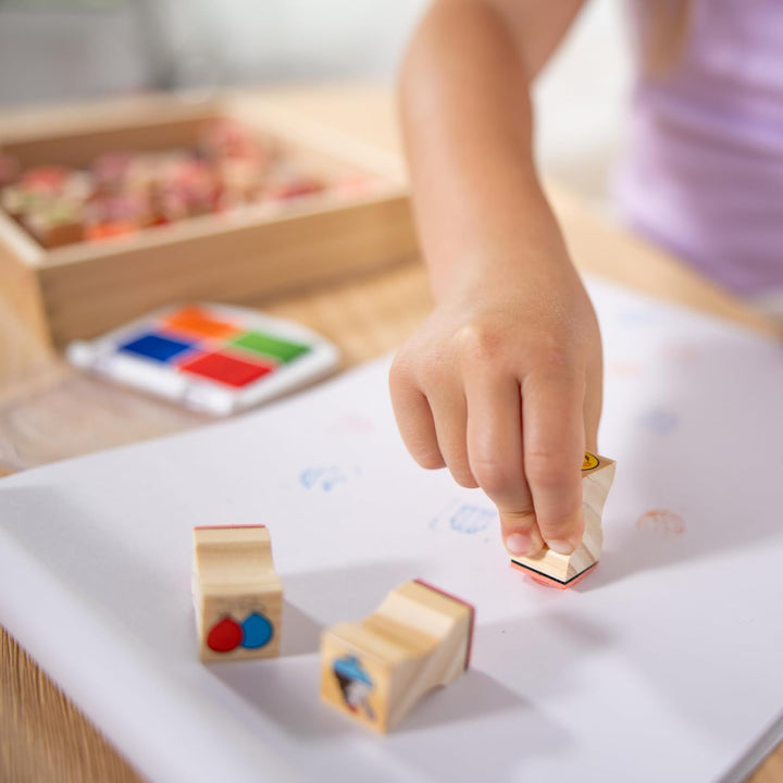Wooden Stamp Set, Favorite Things - 26 Wooden Stamps, 4-Color Stamp Pad