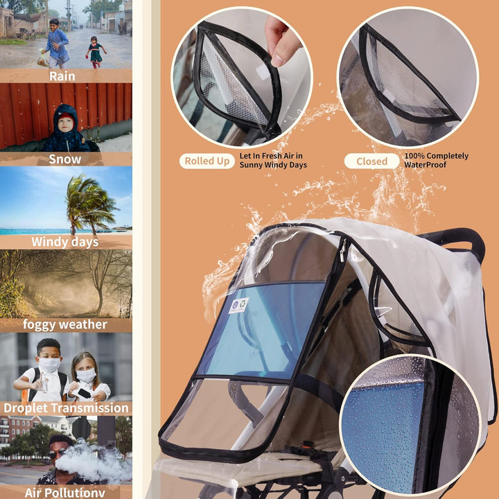 Stroller Rain Cover Universal Stroller, Travel Weather Shield Windproof and Waterproof Protect from Dust and Snow