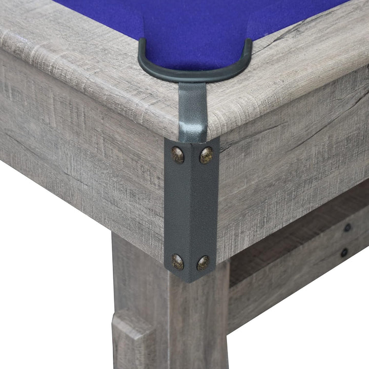 Logan 7-Ft Pool Table Combo Set with Benches - Rustic Gray with Blue Felt, Barnwood