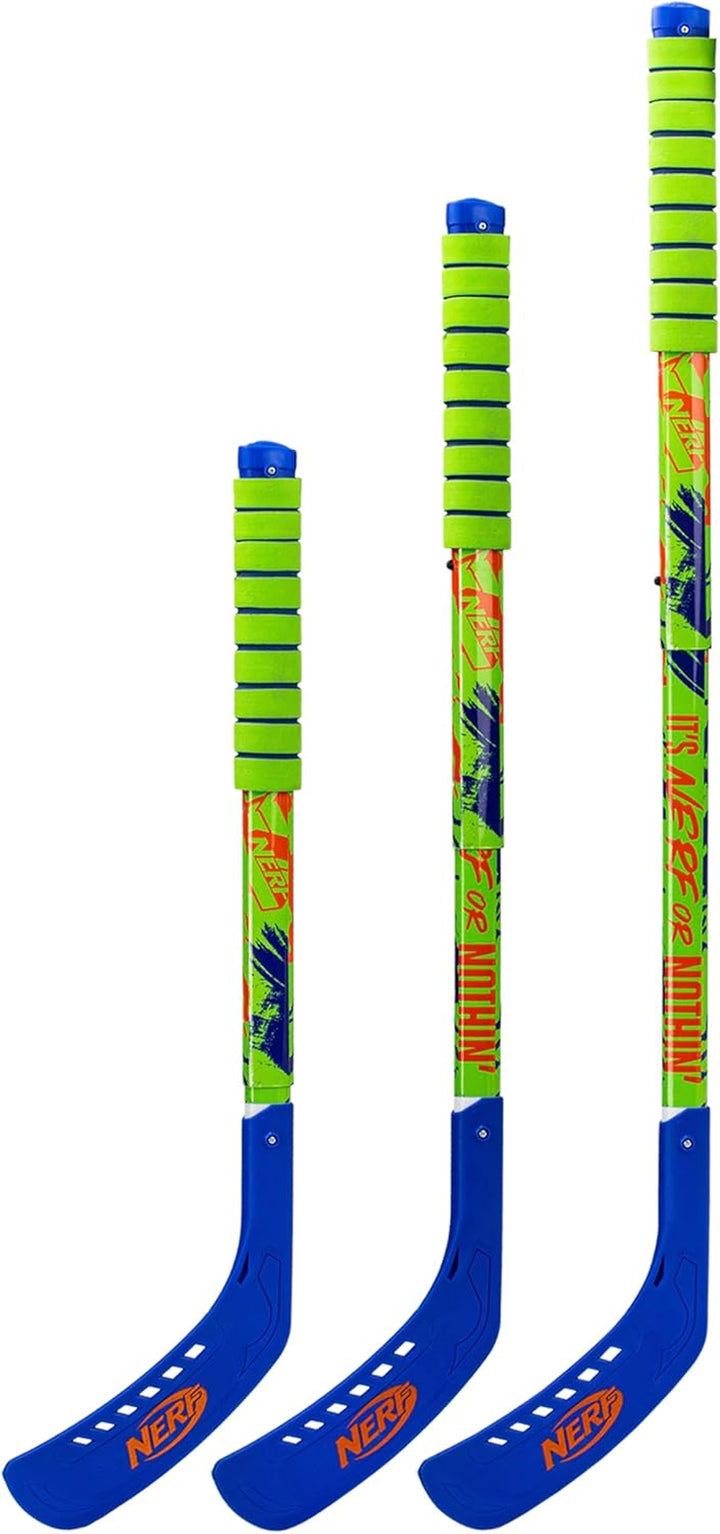 NERF Proshot Kids Hockey Sticks+Ball Set-2 Player Youth Indoor+Outdoor NERF Hockey Set-2 in 1 Knee+Floor Hockey Sticks-(2)Nerf Proshot Youth Hockey Sticks+(1)Foam Hockey Ball Included