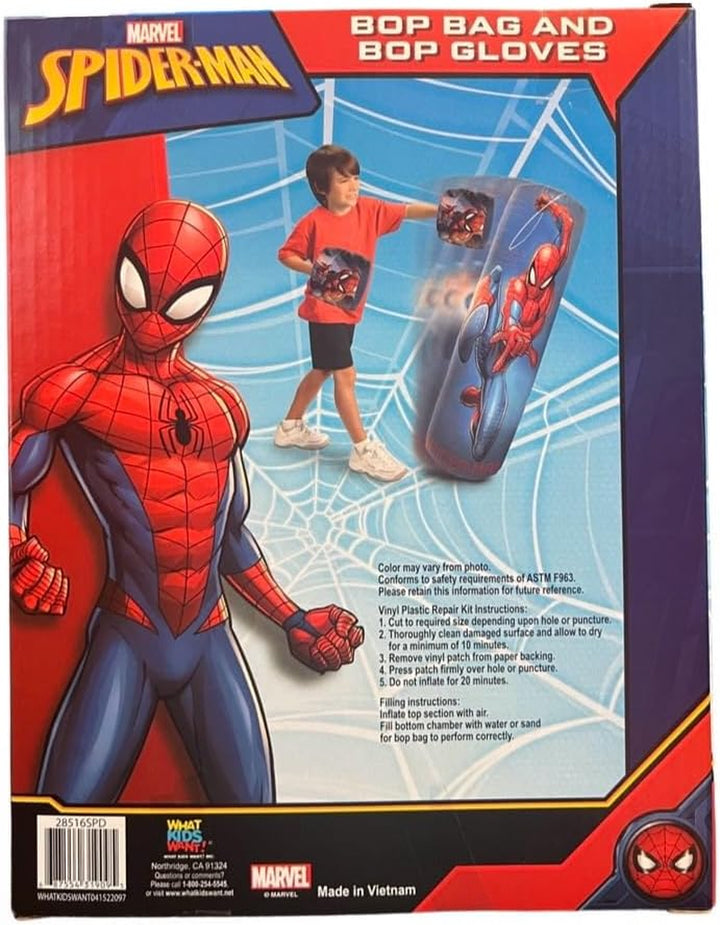 Spiderman  Inflatable Bop Bag & Bop Gloves Set Kids Punching Bag with Gloves, Freestanding Superhero Blow up Bouncing Boxing Bag for Exercise, Durable Heavy Duty Indoor and Outdoor - 34.5"
