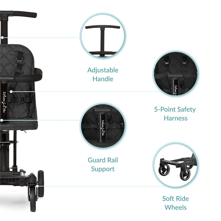 Lightweight and Compact Coast Rider Stroller with One Hand Easy Fold, Adjustable Handles and Soft Ride Wheels, Black