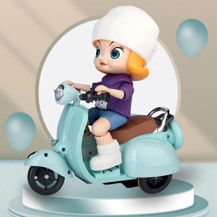 Scooter Toy - with Light and Music, Big into Energy Cute Have a Seat Motorcycles, Interactive Rotating Decor Desktop Ornaments Accessories Collectors (Blue)