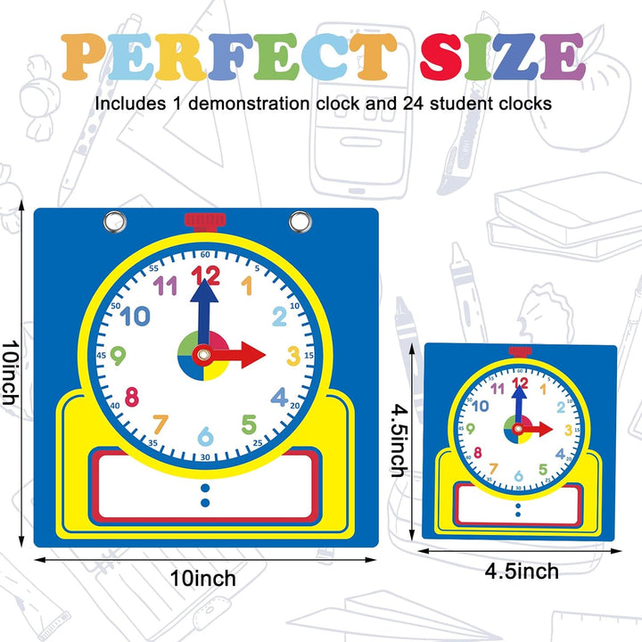 25 Pcs Teaching Clock Kit, Learning Clocks for Kids Learning Time with Erasable Surface for Home School Classroom Supplies(Cute Style)