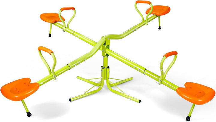Kids Seesaw Swivel Teeter Totter Home Playground Equipment, 360 Degrees Rotating Safe, Outdoor Fun for Kids, Toddlers, Boys, Children (4 Seats)