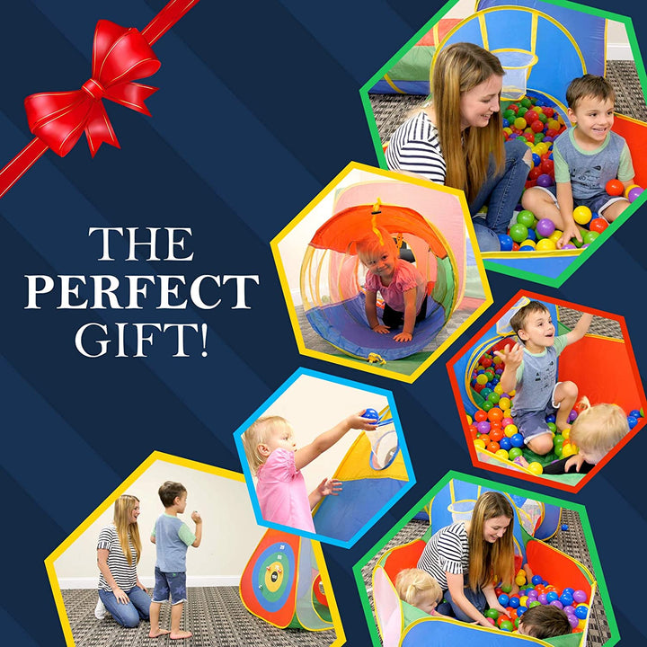 5Pc Kids Ball Pit Tents and Tunnels, Toddler Jungle Gym Play Tent with Play Crawl Tunnel Toy, for Boys Babies Infants Children, Indoor Outdoor Gift, Target Game W/ 4 Dart Balls