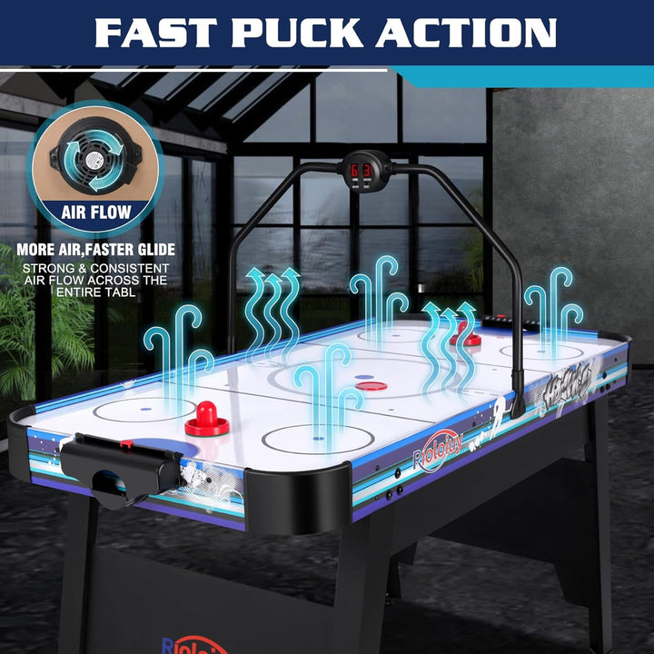 58" Air Hockey Table, Arcade Style with Powerful 700Ma Motor, Accurate Digital LED Scoreboard on Overhead Gantry, Includes 2 Pucks and 2 Pushers