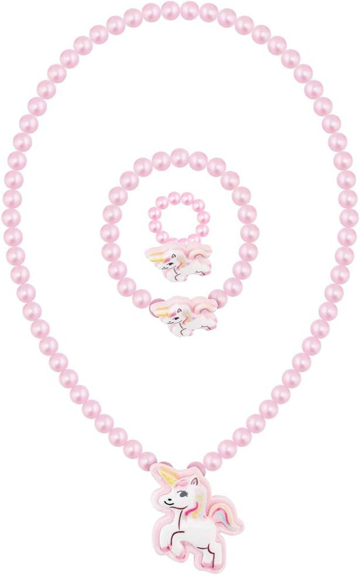 Musical Jewelry Glitter Storage Box and Jewelry Set for Little Girls with Spinning Unicorn and Rainbow - over the Waves Tune Pink