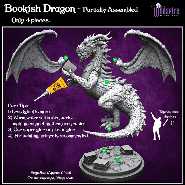 Fantasy Monsters & Bookish Dragon for DND Miniatures Unpainted Bulk 28Mm-32Mm Dungeons & Dragons Minis Pathfinder Figures Fantasy Unpainted Tabletop RPG Miniature Starter Set for D&D