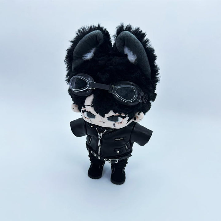 20Cm Plush Doll Clothes Leather Coat Jeans Glasses Vest Shoes Jacket Outfit 8In Dolls Dress up (Black-20Cm)