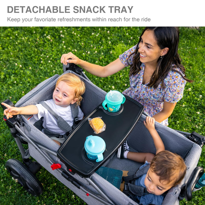 Foldable Wagons for Two Kids & Cargo, Collapsible Folding Stroller with Adjustable Handle Bar,Removable Canopy with 5-Point Harness Gray