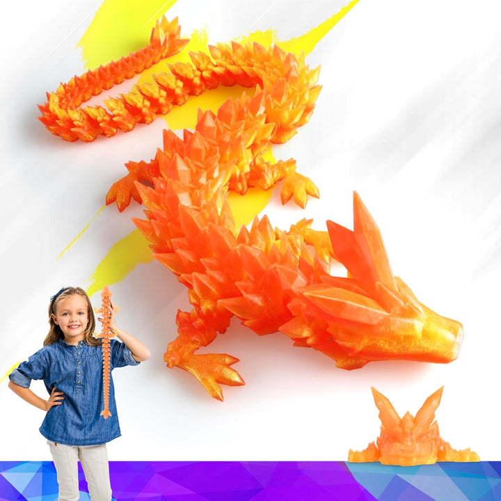 24 Inch Large Glow in the Dark 3D Printed Crystal Dragon Toy,Dragon Figurine Large Toy for Kids(Luminous Rainbow)
