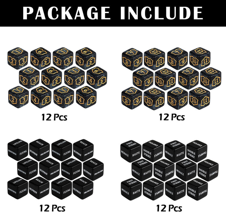 48 Pcs Abilities Keywords Counter Dice Black Shield MTG Dice Counters Bulk Buff Tokens D6 Dice Set for Magic the Gathering, MTG, TCG, Card Games Accessories