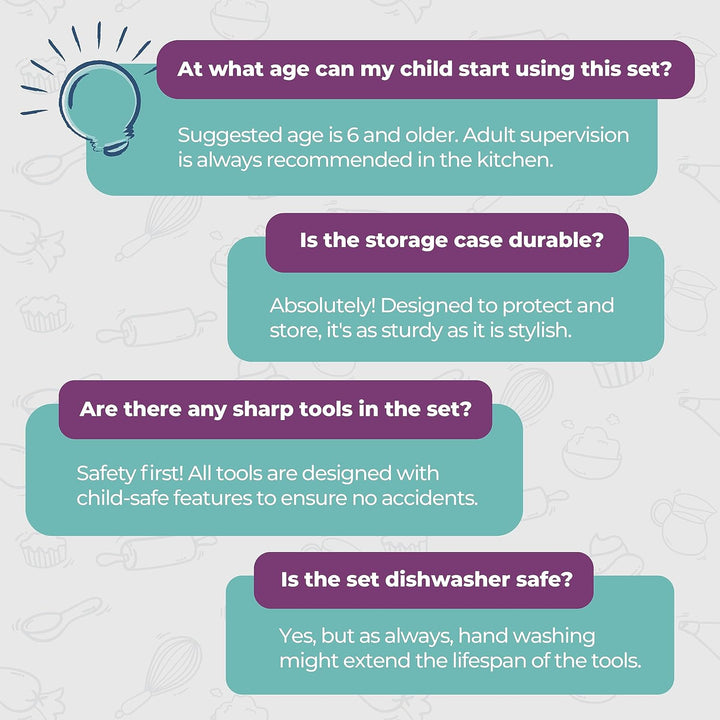 Jr. Kids Real Cooking and Baking Gift Set with Cookbook and Storage Case- Montessori Complete Cooking Supplies for the Junior Chef - Set for Girls & Boys - Utensils and Kid Safe Knives.