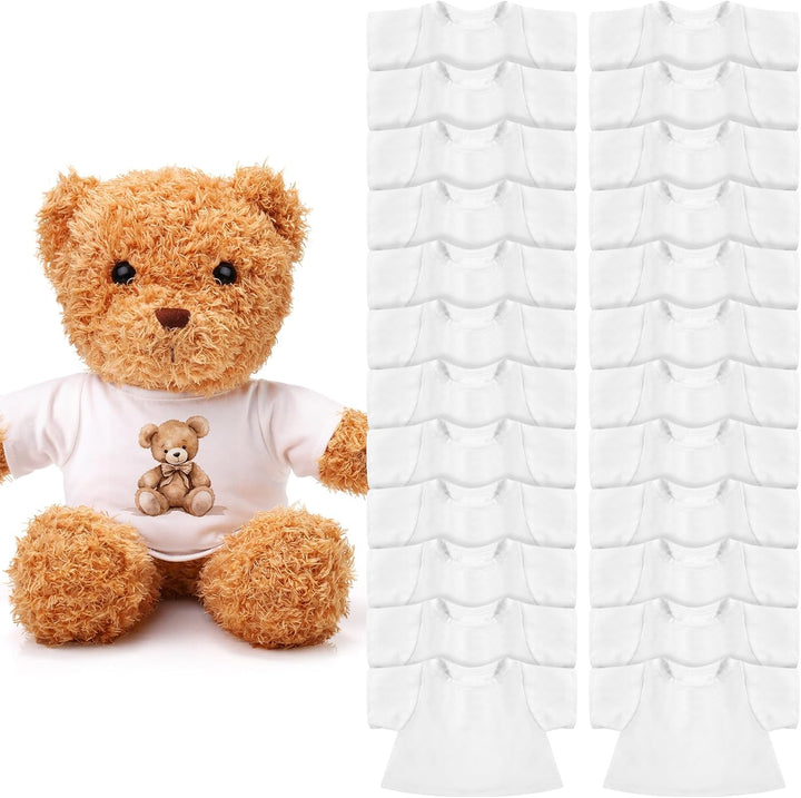 24 Pcs Stuffed Bear Clothes Fit 8-12 Inches Stuffed Dolls Bulk Tshirt Sublimation Blank Stuffed Animal Shirt Plush Bear T Shirt DIY for Giveaways Gift Bags Party