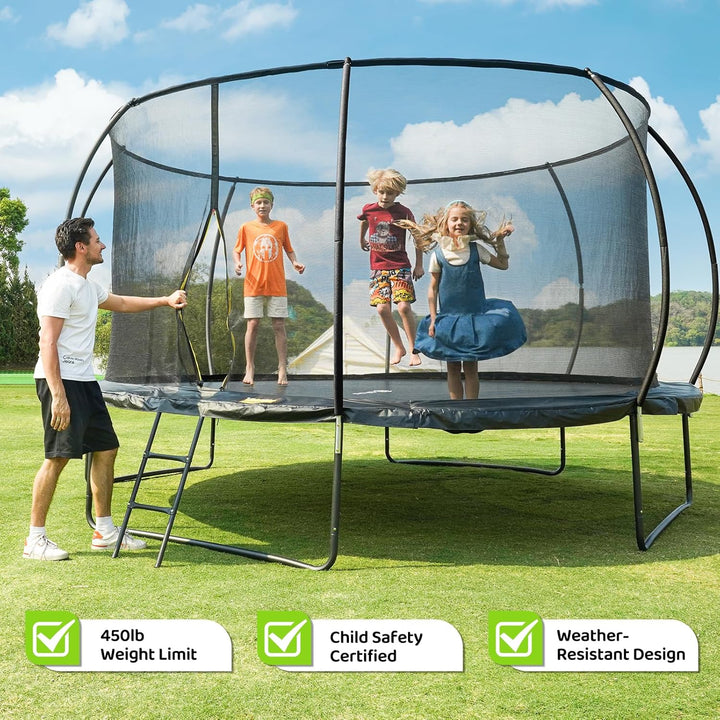 10FT 12FT 14FT Recreational Trampolines with Enclosure Net and Ladder and Anti-Rust Coating, ASTM Approved Trampoline Outdoor for Kids and Adults Outdoor Yard Trampolines