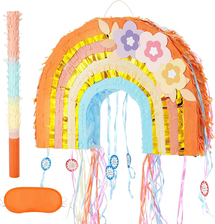 Unicorn Piñata - Unicorn Party Supplies Piñata Bundle with Blindfold and Bat for Girls Kids Rainbow Unicorn Theme Birthday Party Game Decorations (15.7" X 12.2" X 3.1")