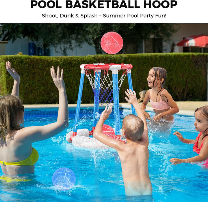 Pool Basketball Hoop with 4 Balls and Pump – Poolside & Floating Basketball Hoop for Pool, Fun Pool Toys & Swimming Pool Games, Water Basketball Game for Kids Ages 3+, Perfect for Summer Parties