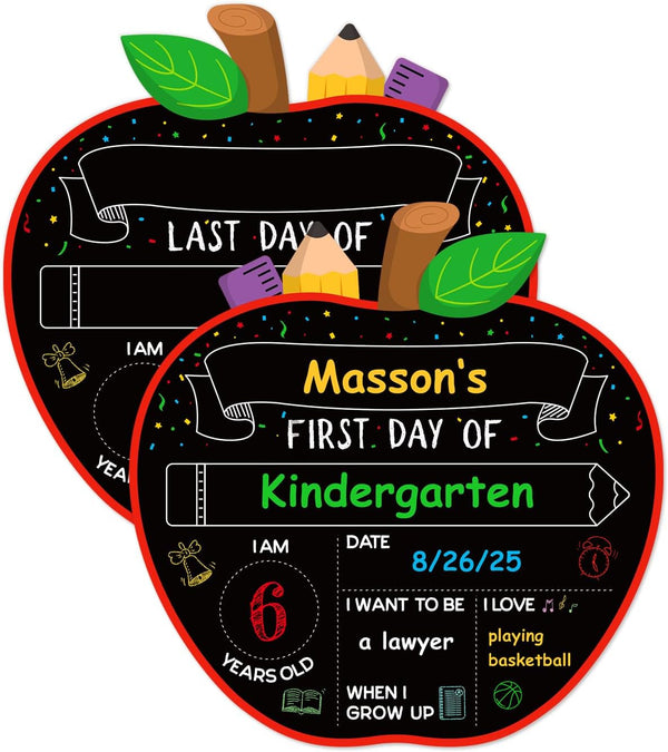 First&Last Day of School Sign - Apple Shape Reusable Erasable Double Sided Board Props for Preschool Kindergarten Kids Back to School Supplies Gifts