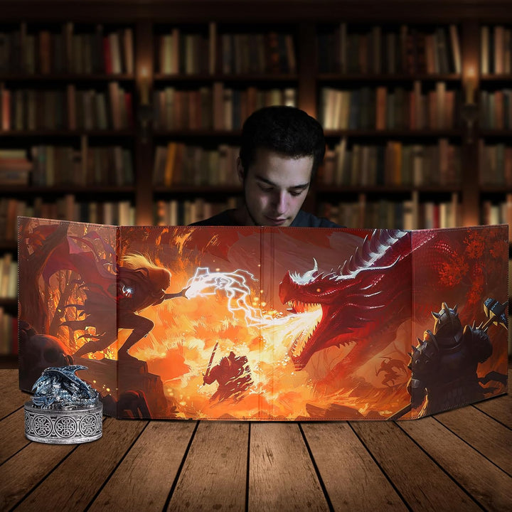 DND DM Screen, Dungeons and Dragons Master Screen Leather,4 Wet-Erase Function Pockets,Dnd Game Accessories for Trpg,With 4 Panels Master Screen Inserts (Screen A)