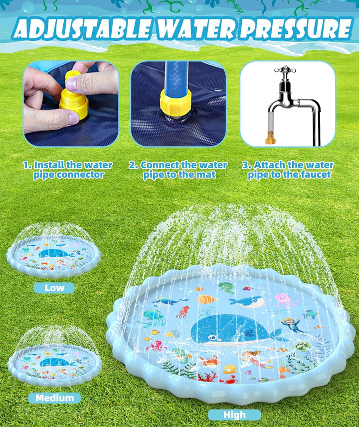 Splash Pad, Extra Large Sprinkler Play Mat Fun for Kids, Thicker Summer Outdoor Water Toys Toddler Pool for 3-12 Years Old Children Boys & Girls (102.3")