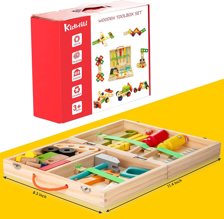 Tool Kit for Kids, 36-Piece Wooden Toddler Tools Set Includes Tool Box, Montessori Educational Stem Construction Toys for 2 3 4 5 6 Year Old Boys Girls, Best Birthday Gift for Kids