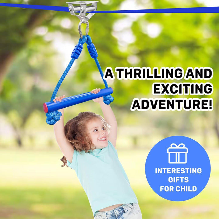 Zip Ine Kit for Kids,Stainless Steellackline Pulley Slider with Swing Seat Zip Line,Kids Zipline Kit for Backyard with 60Ft Ninja Slackline