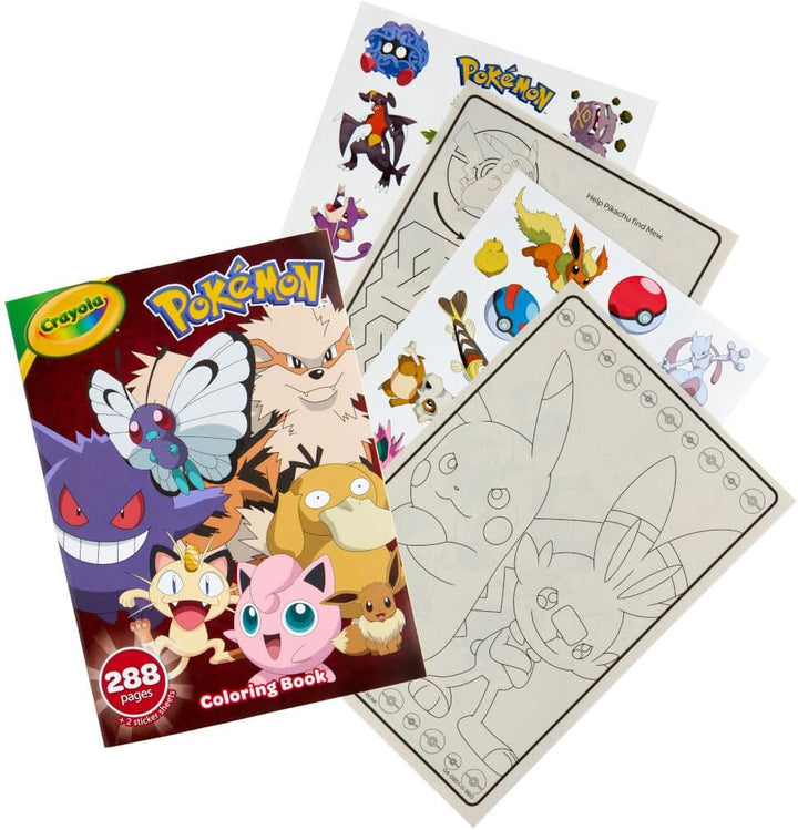 Giant Pokemon Coloring Book (288 Pages), 2 Sticker Sheets, Coloring Book for Kids & Adults, Travel Activity, Pokemon Gift for Kids, 3+