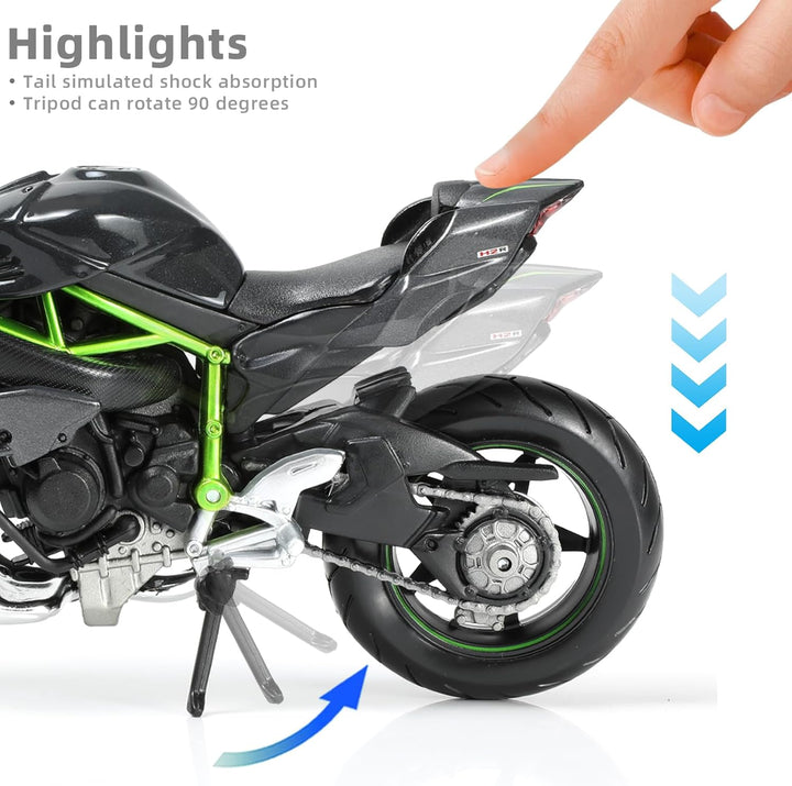 Compatible for 1:12 Kawasaki Ninja H2R Motorcycle Model Toy Die-Cast Metal Mini Motorbike Toy for Boys and Adults Black Moto Model Collectible Gift