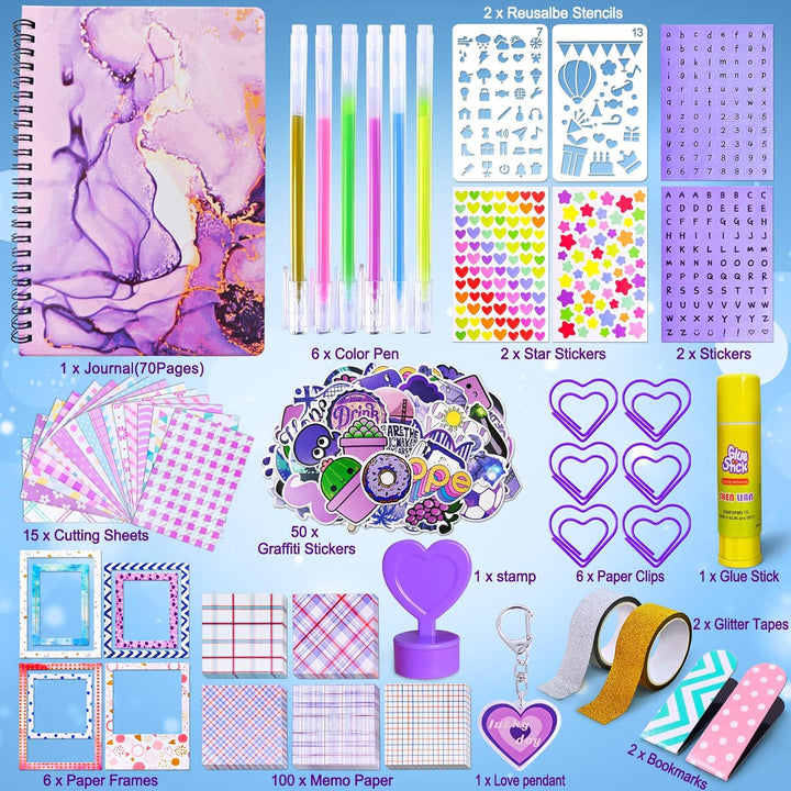 DIY Journal Kit for Girls, Scrapbook & Diary Supplies Set, Girls Diary Christmas Birthday Gifts for 8 9 10 11 12 13 14 Year