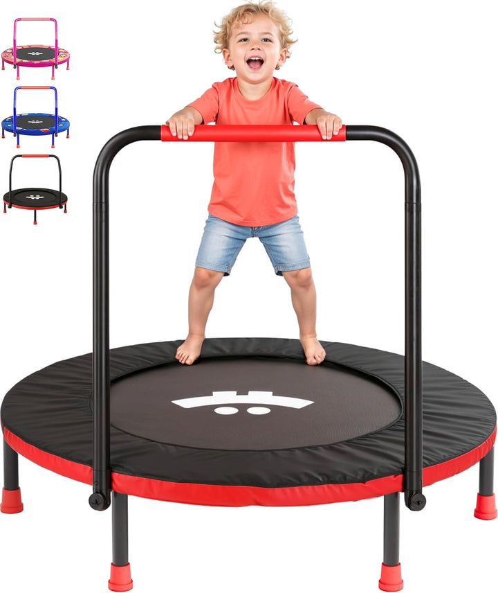® 36" Mini Foldable Toddler Trampoline for Kids with Height-Adjustable Handle, Noise-Free Kids Trampoline Indoor with Super Safety Pad & Durable Steel Frame, Indoor/Outdoor