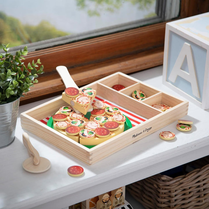 Pizza Party Wooden Play Food Set with 54 Toppings