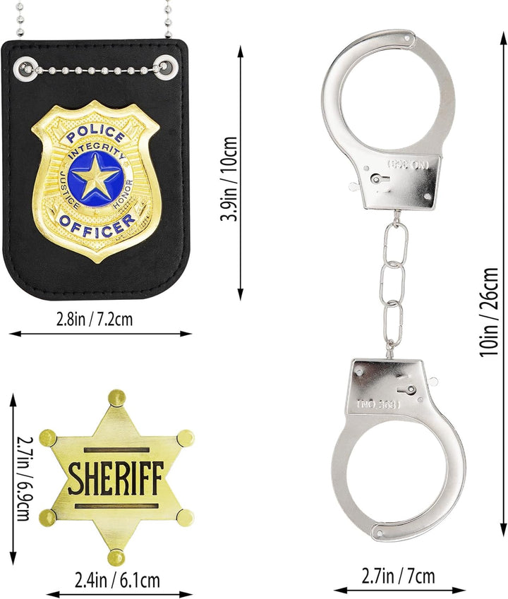 5Pcs Sheriff Deputy Badge,Police Badge, Metal Handcuffs with Keys for Police Pretend Play Party Accessories Set,Detective Role Play Accessory