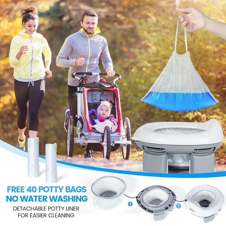 Portable Potty Training Toilet for Boys and Girls with Storage Bag - Foldable Travel Potty Chair, Toddler Potty Seat for Indoor and Outdoor, Easy to Clean, Includes Free 40Pcs Travel Bags, Gray