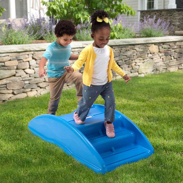 Two Sided Rock and Roll Teeter Totter Seesaw and Climbing Bridge, Fits up to Four Children and Kids for Rocking and Climbing - Indoor/Outdoor, Made in USA (Blue)