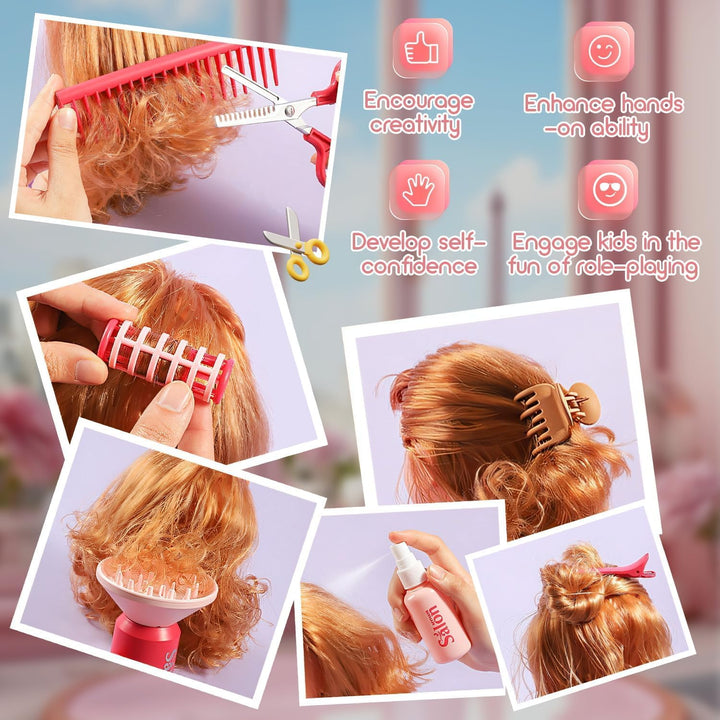 23 Pcs Hair Salon Girls Toys Kids Pretend Play Toys Toddler Dress up Beauty Salon Set Stylist Kit with Hairdryer Flat Apron Scissors Curling Accessories Girl Gifts (With Storage Bag)