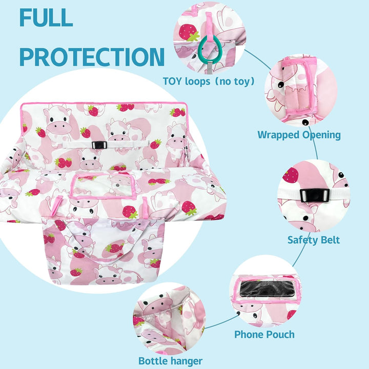 Shopping Cart Cover for Baby,2-In-1 High Chair Cover Soft,Portable, and Machine Washable,Comfortable Cotton Seat Pad with Safety Harness and Portable Cloth Bag,Fits All Supermarkets and Restaurants