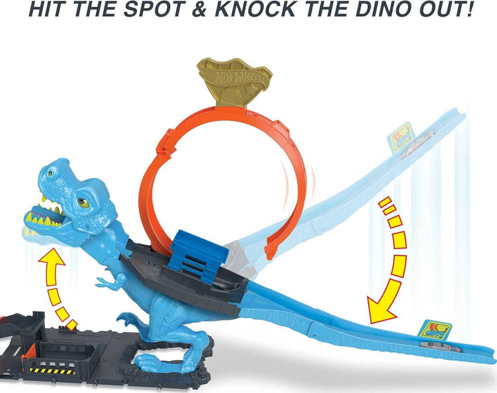 City Track Set with 1 Toy Car, Race through a Giant Loop to Defeat a Big Dinosaur, T-Rex Loop Stunt and Race Playset​​​ (Amazon Exclusive)