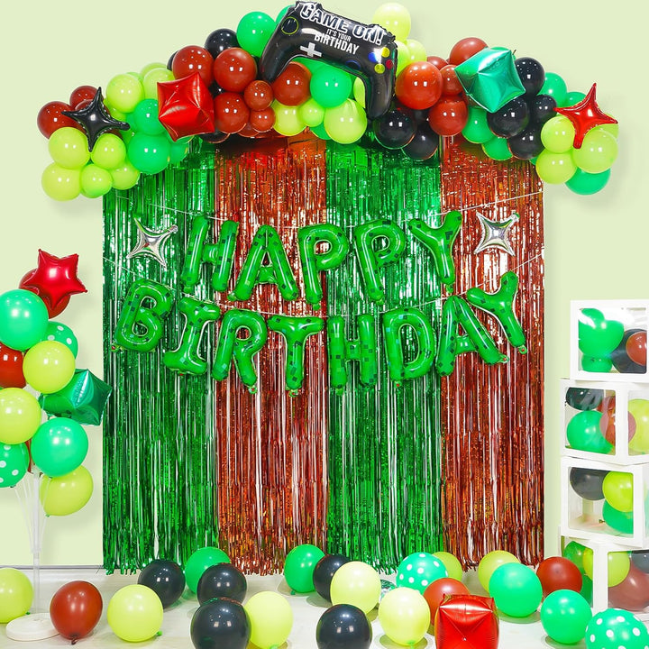TNT Pixel Happy Birthday Banner Party Decorations Foil Balloons Letters Signs Blast Gaming Party Miner Supplies for Boy Girl
