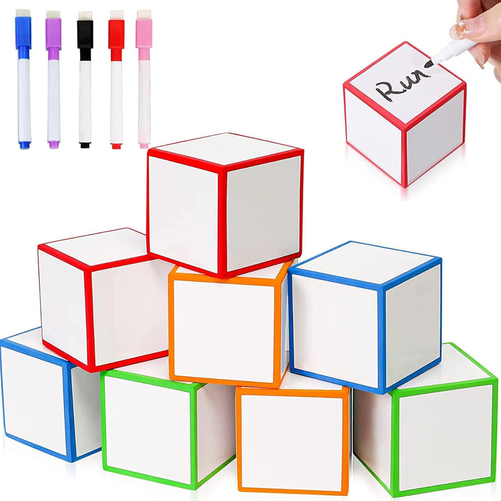Dry Erase Dice Set of 4-2X2 Inches Multipurpose Colorful Write on Wipe off Dry Erase Blocks Blank Pocket Dice to Draw Letters Numbers and Much More Educational Classroom Supplies for Kids (8+1)